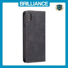 Brilliance LUX iPhone XS Max Flip PU Leather Stitching Colors Dark Magnetic Wallet with Card Pockets Case Black