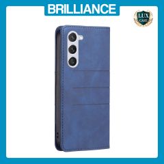 Brilliance LUX Samsung S23 Flip PU Leather Stitching Colors Dark Magnetic Wallet with Card Pockets Case Blue