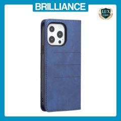 Brilliance LUX iPhone 13 Pro Max Flip PU Leather Stitching Colors Dark Magnetic Wallet with Card Pockets Case Blue