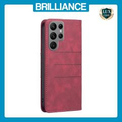 Brilliance LUX Samsung S23 Ulltra Flip PU Leather Stitching Colors Dark Magnetic Wallet with Card Pockets Case Red