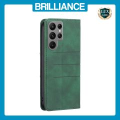 Brilliance LUX Samsung S23 Ulltra Flip PU Leather Stitching Colors Dark Magnetic Wallet with Card Pockets Case Green