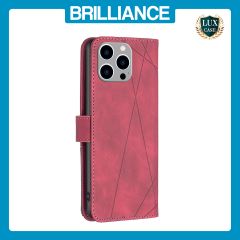 Brilliance LUX iPhone 15 Pro Max Flip PU Leather Retro Business linear Wallet with Card Pockets Case Red