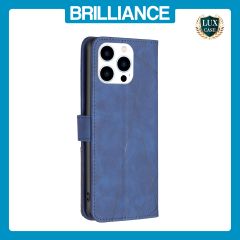 Brilliance LUX iPhone 15 Pro Flip PU Leather Retro Business linear Wallet with Card Pockets Case Blue