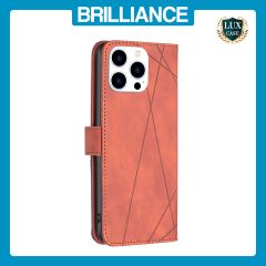 Brilliance LUX iPhone 15 Pro Flip PU Leather Retro Business linear Wallet with Card Pockets Case Brown