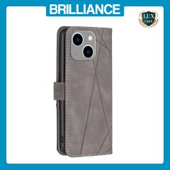 Brilliance LUX iPhone 15 Plus Flip PU Leather Retro Business linear Wallet with Card Pockets Case Grey