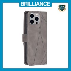 Brilliance LUX iPhone 15 Pro Max Flip PU Leather Retro Business linear Wallet with Card Pockets Case Grey