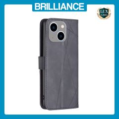 Brilliance LUX iPhone 15 Plus Flip PU Leather Retro Business linear Wallet with Card Pockets Case Black