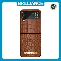 Brilliance LUX Samsung Flip4 TPU PC Crocodile Leather with folding Case Brown