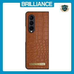 Brilliance LUX Samsung Fold3 Flip PC Business Crocodile Leather Case Brown