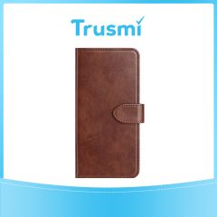 TRUSMI iPhone 14 Plus Cowhide Leather Wallet Case with Card Slot Dark Brown