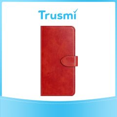 TRUSMI iPhone 15 Pro Cowhide Leather Wallet Case with Card Slot Red