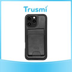 TRUSMI iPhone 13/14 Magnetic Cowhide Leather Case with Card Slot Wallet Black