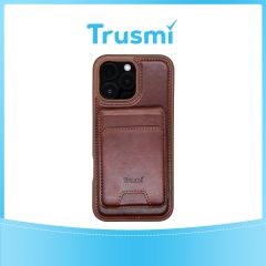 TRUSMI iPhone 16 Pro Max Magnetic Cowhide Leather Case with Card Slot Wallet Dark Brown