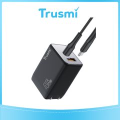 TRUSMI 45W Black Dual Type C & USB Power Adapter w/ Type C to Type C Cable