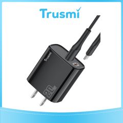 TRUSMI 20W Black Dual Type C & USB Power Adapter w/ Type C to Type C Cable